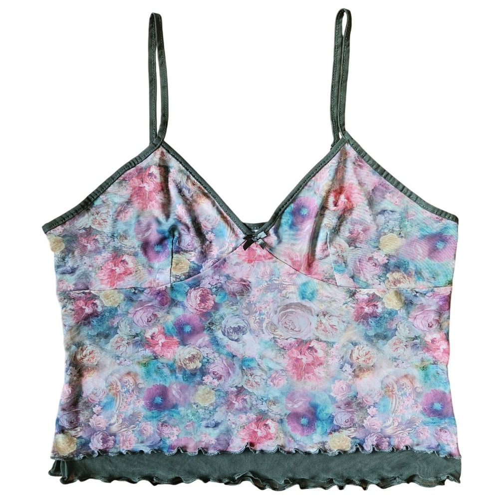 No Boundaries Top Green Floral Babydoll Tank Festival Fairy Grunge Size XL